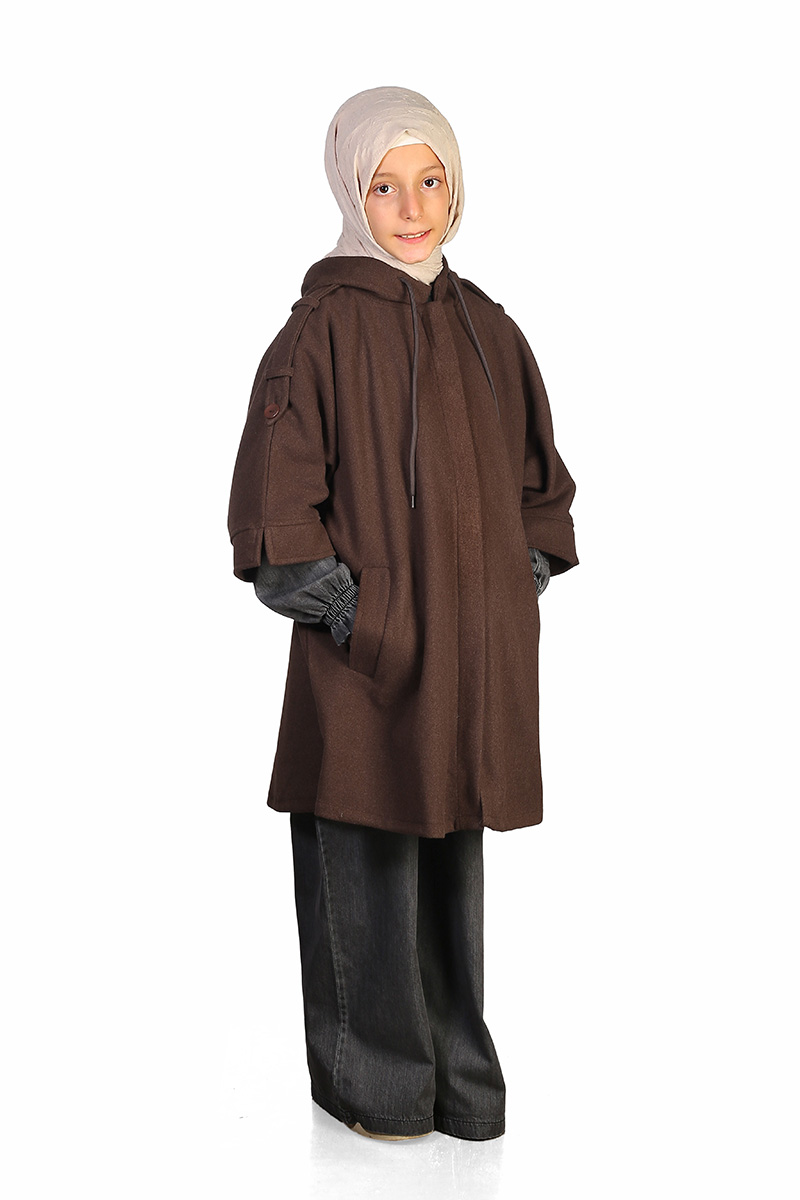 Kışlık Çocuk Panço Fermuarlı Model Kahve - 1