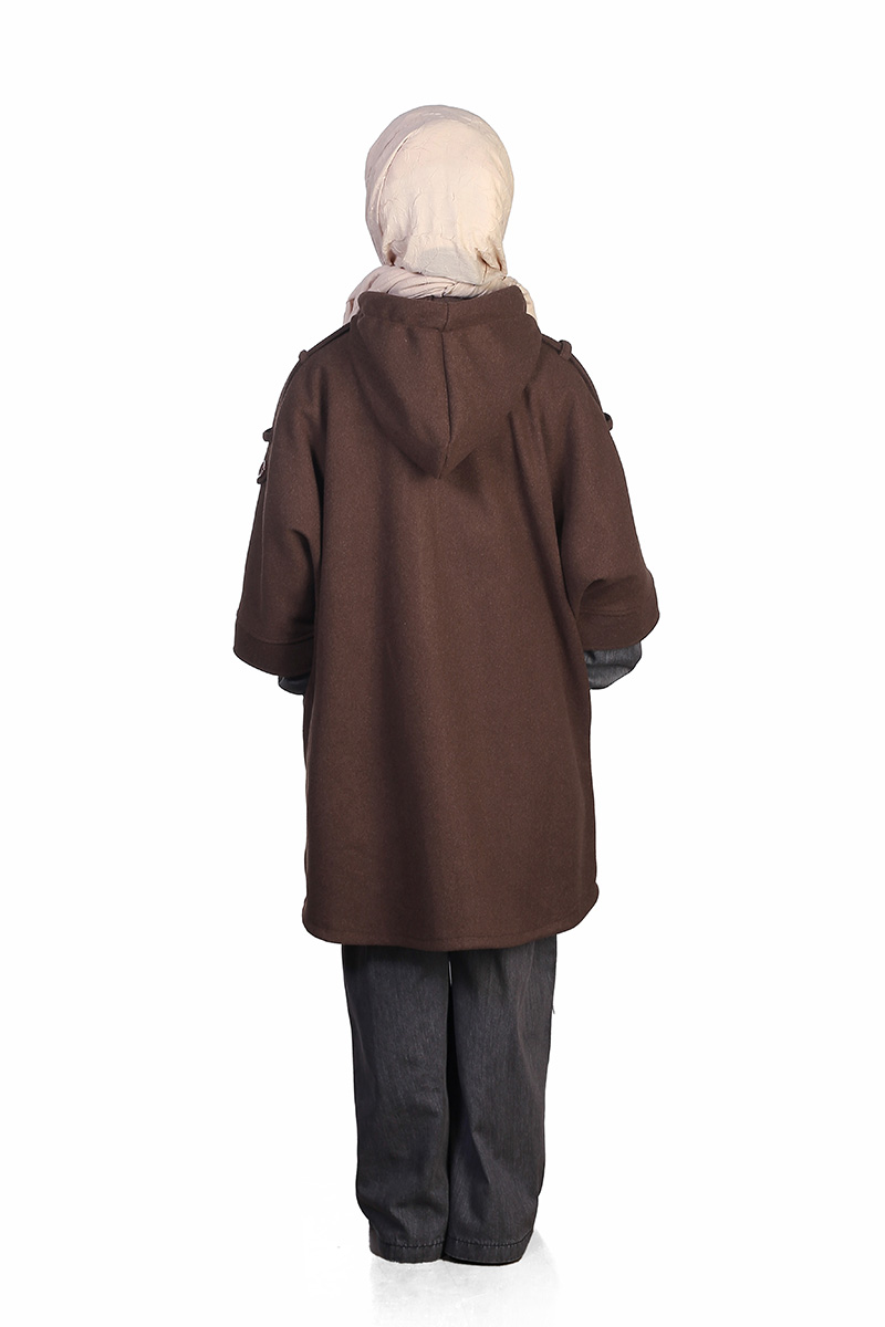 Kışlık Çocuk Panço Fermuarlı Model Kahve - 2