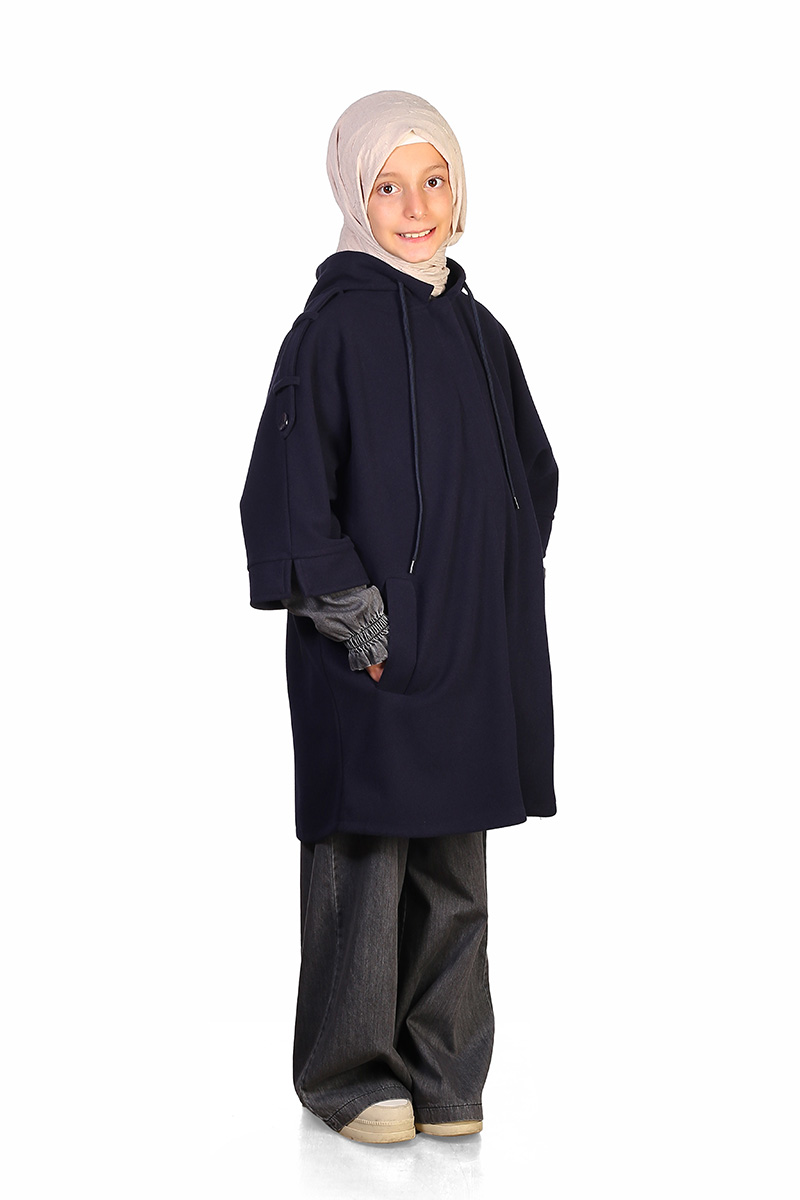 Kışlık Çocuk Panço Fermuarlı Model Lacivert - 1